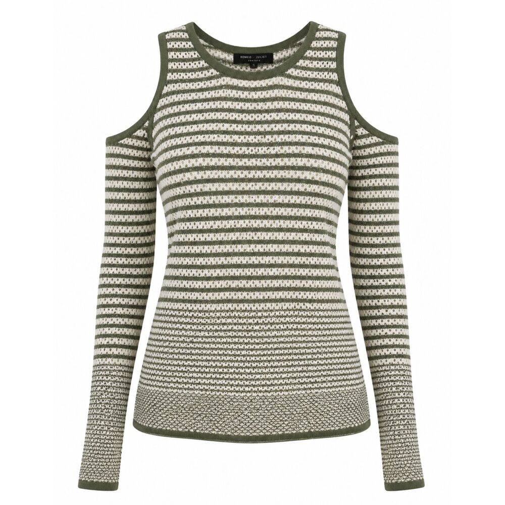 Romeo + Juliet Couture Striped Cold Shoulder Knit Sweater Women's Small